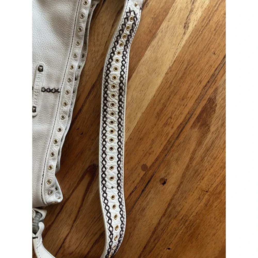 Cole Haan Light Beige Leather Shoulder Purse Whipstitch Detail